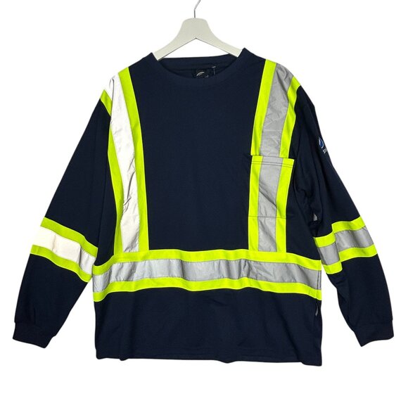 Safety Shirt Mens XL Long Sleeve Reflective Jersey Navy Green Pepsi‎ - Picture 1 of 14